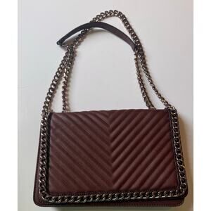 Aldo Greenwald Bordo Medium Quilted Chevron Crossbody/Shoulder Bag Brown